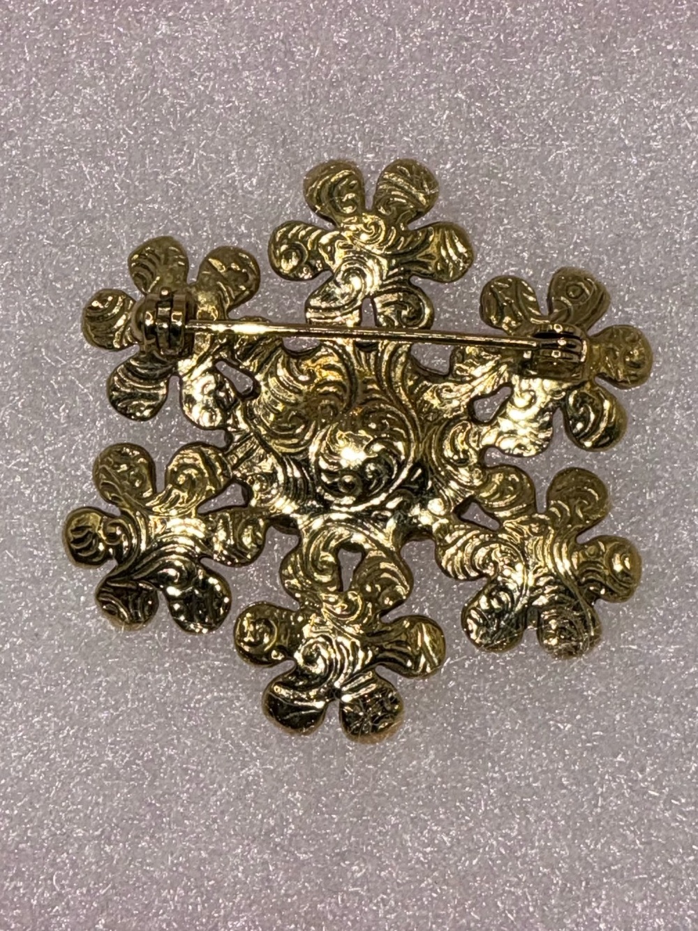 Vintage Gold Floral Brooch Pink & Pearl Stone - Picture 2 of 6